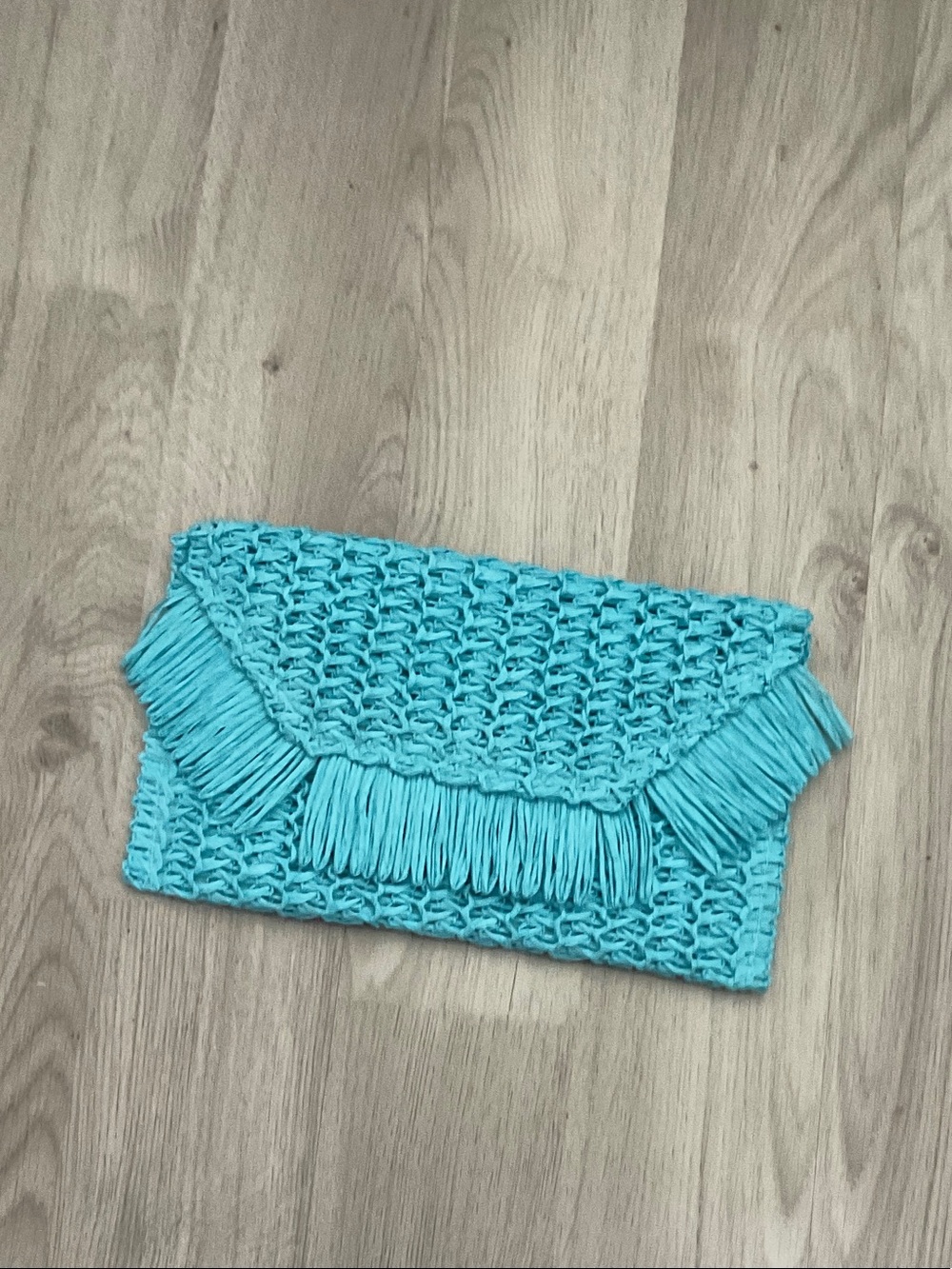 Handwoven Teal Fringe Clutch - Women's Bag